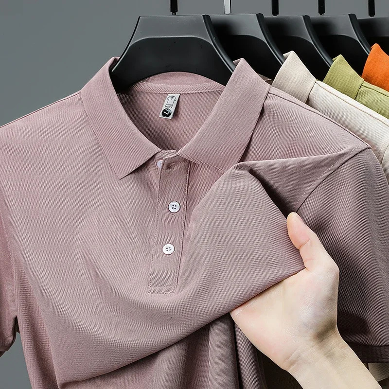 Mens Business Casual Short Sleeved Shirt Solid Color Polo Shirt Fashionable Breathable Comfortable Versatile Top 260305