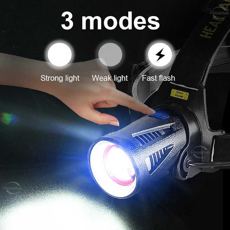 1000000LM XHP360 IR Sensor Led Headlamp Head Flashlight Type-c Recharge Front Head Light Powerful Head LED Light Fishing Lantern H260307
