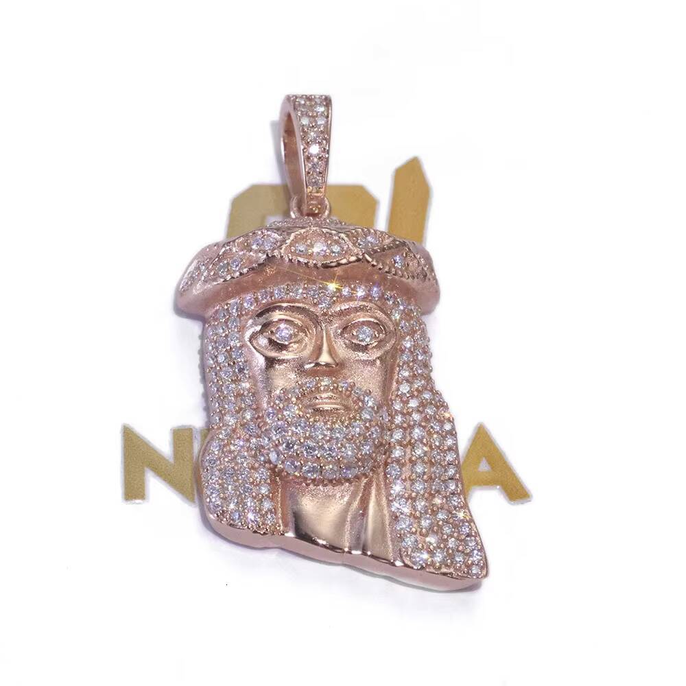 Fine Hip Hop Jewelry Men Christian 18K Gold Plated 925 Sterling Silver VVS Moissanite Brilliant Cut Iced Jesus Head Pendant