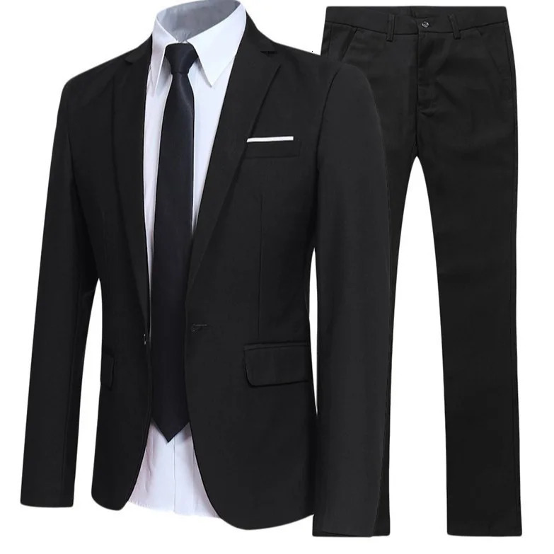 Blazer Suits Men 2 Piece Set Party Coat Straight Pants Ensemble Autumn Button Trousers Suit Jacket Outfits Formal Banquet 260306
