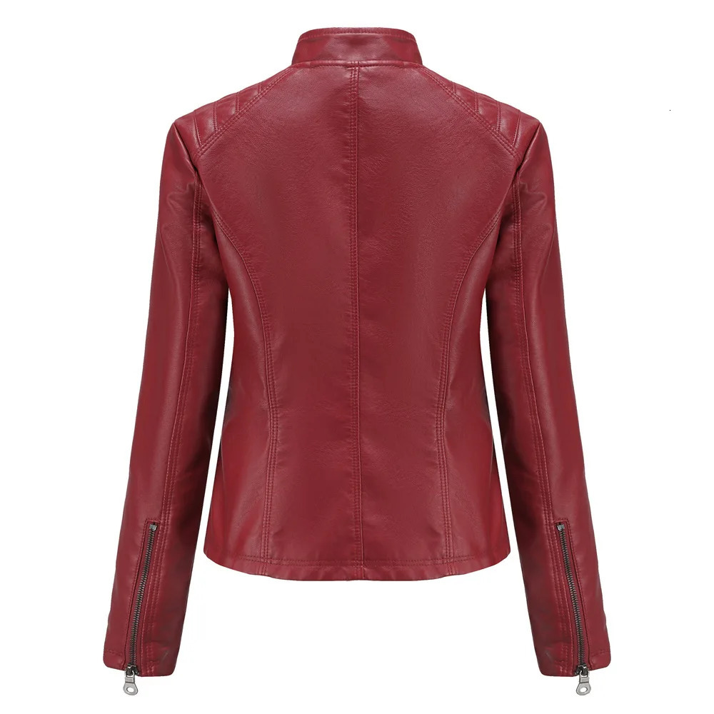 Spring Casual Women Leather Jacket Stand Collar Slim Fit Short PU Leather Coat Solid Classic Female Outerwear 260306