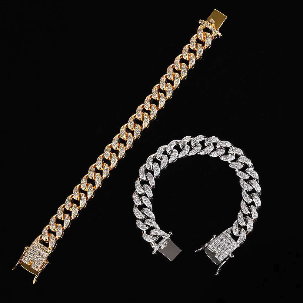 European and American 12mm high-quality double-row full-diamond Cuban with micro-inlaid zirconia, hip-hop men's bracelet jewelry