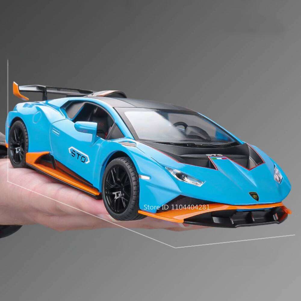 1:24 Lambor Huracan STO SCV12 Model Toys Alloy Diecast Cars Doors Opened with Sound Light Pull Back Vehices Boy's Birthday Gifts Z260307