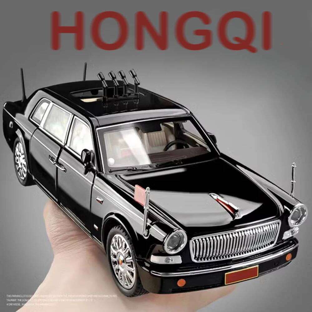 1:24 HONGQI L5 E-HS9 Model Toys Car Diecast 70th Anniversary Parade Cars Sound Light Pull Back Trendy Ornaments for Friend Gifts Z260306