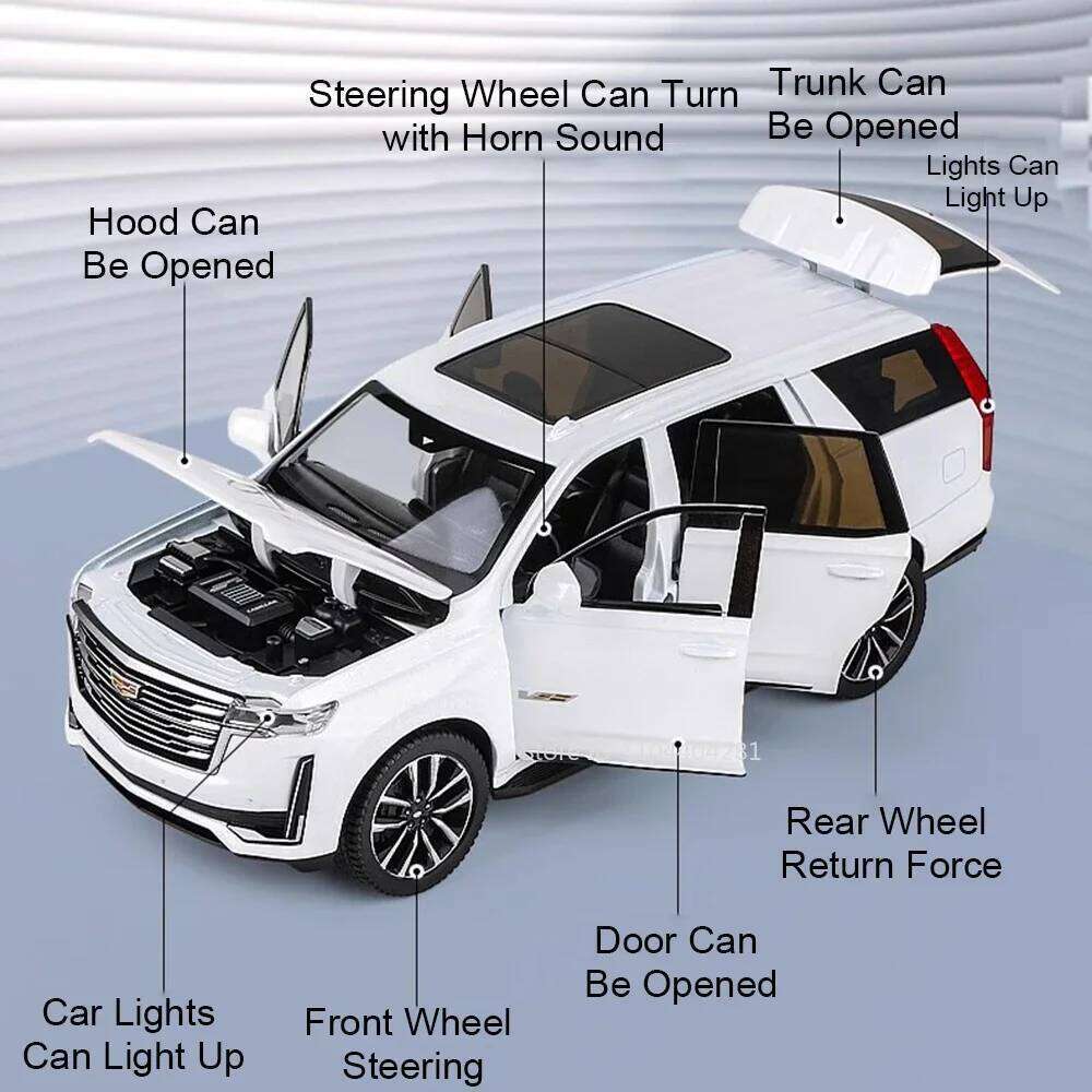 1:24 Escalade Alloy Toys Miniature Model Diecast Metal Car 6 Doors Opened with Sound Light Pull Back Vehices Boy Christmas Gifts Z260306