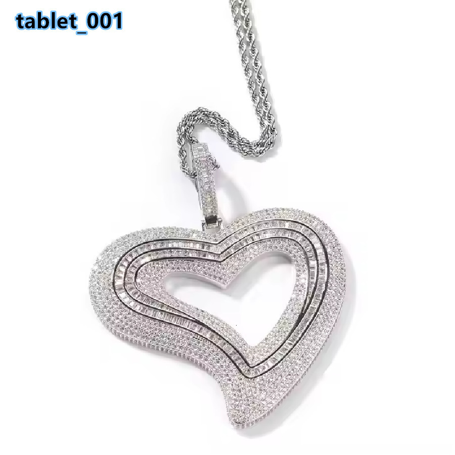 925 Silver Gold Plated Heart Pendant with Moissanite Luxury Unisex Hip Hop Necklace Charm