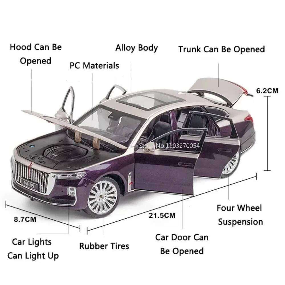1:24 EMPOW55 Hong Qi H9 Alloy Model Toys Diecast Car 6 Doors Opened Sound Light Pull Back Miniature Vehcies for Children's Gifts Z260306