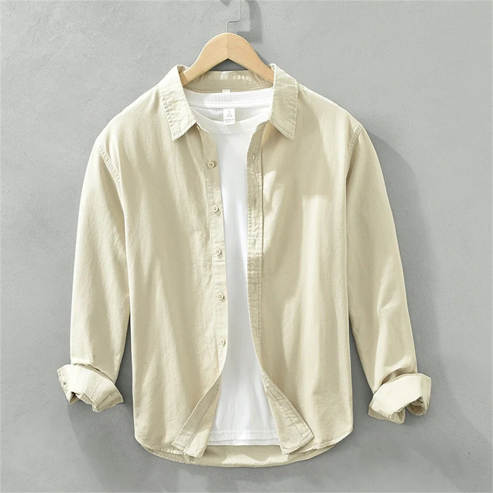 Mens long sleeve regular shirt Multi-color cotton plain shirt for Young men work tops Autumn mens clothing loose casual shirts 260304