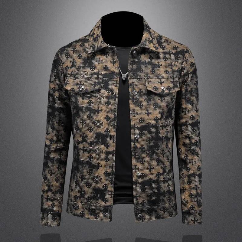 Men's Slim Fit Camouflage Notched Collar Jacquard New 2025 Design Spring Autumn Trendy Premium Quality Casual Jacket