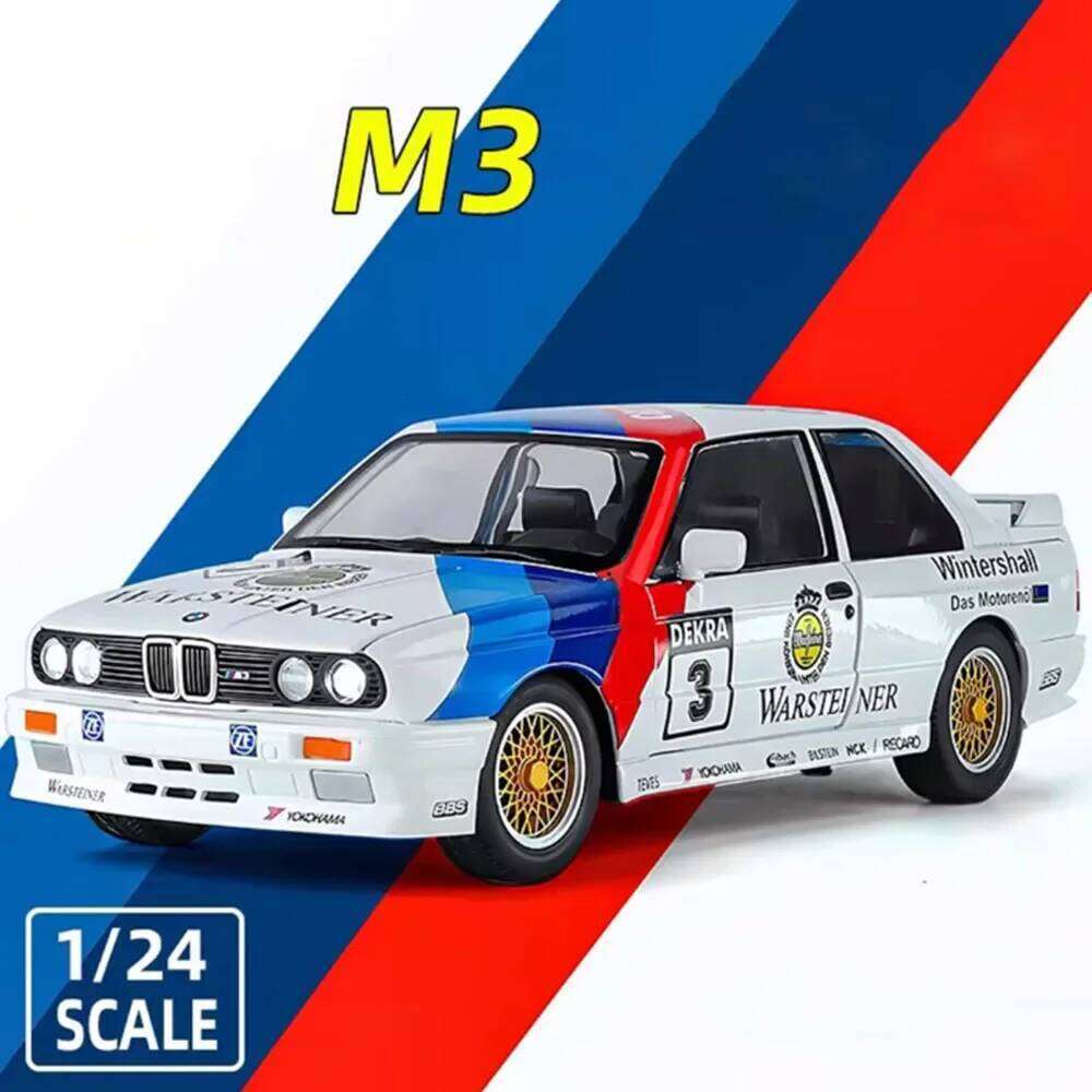 1:24 Alloy Diecast M3 Cars Toys Miniature Models 4 Doors Opened Rubber Tires Toy Car Light Music Vehicles for Toddler Kids Gifts Z260307