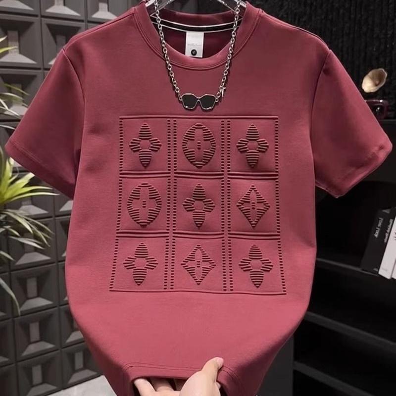 Luxury Brand Designer Clothes 2025 Summer New Men's Versatile Heavy Embroidered Letter Print Short Sleeve T-Shirt Fashion Casual Crew Neck Pullov