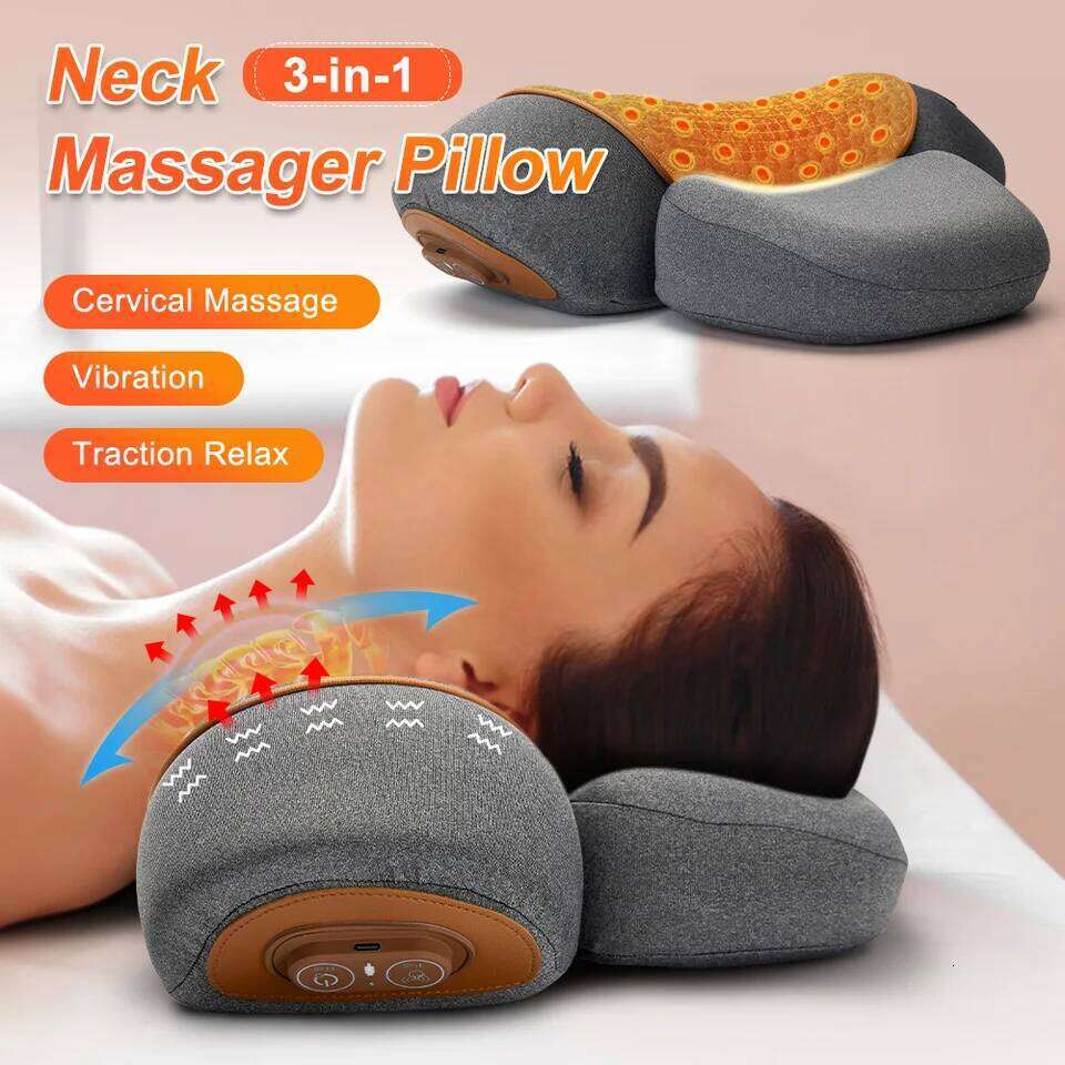 Pillow Heating Vibration Neck Massage Protect Cervical Spine Help Solve Sleep Problems 26Y0307
