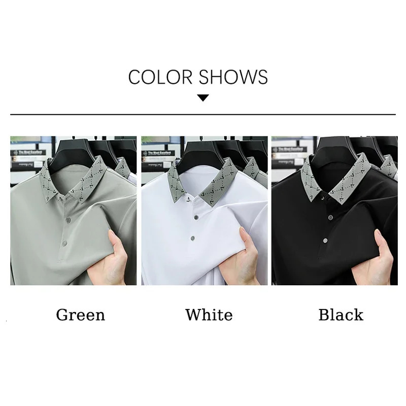 BROWON Summer Polo Shirt Men Short Sleeved Mulberry Silk Solid Color Button Social Dress Polo Tops Tees for Man 260305