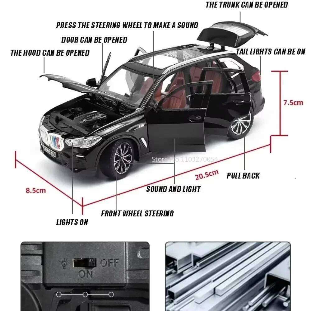 1:24 X7 X5 SUV Alloy Miniature Model Diecast Toys Car 6 Doors Opened Sound Light Pull Back Vehices for Boys Children's Day Gifts Z260307