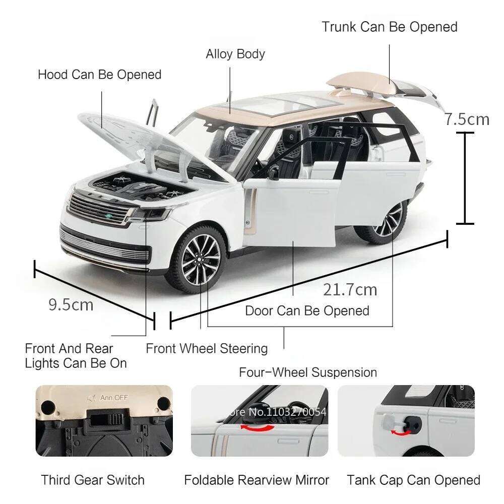 1:24 Land Range Rover Defender Alloy Model Cullinan Diecast Car Toys Doors Opened Sound Light Vehices Kids Christmas Gifts Z260306