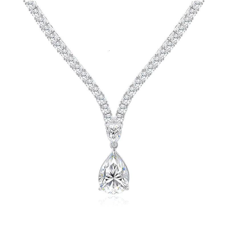 925 Silver Moissanite Tennis Chain with Pear Cut Jewellery Wedding Party 6ct Moissanite Necklace Hip Hop Moissanite Pendant