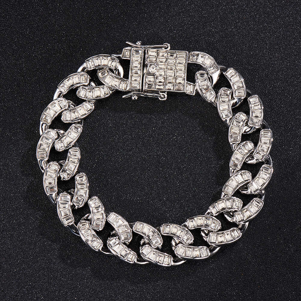 15mm Square Diamond Cuban Chain High-Quality Fashion Alloy Rhinestone Unisex Hip-Hop Necklace Factory Wholesale
