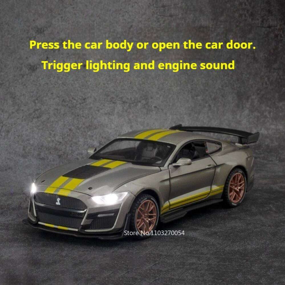 1:32 Mustang Shelby GT500 Viper Miniature Car Diecast Alloy Model Toys Sound Light Pull Back Doors Opened Vehice Home Decoration Z260306