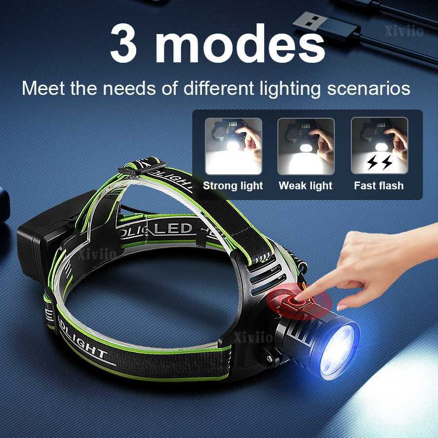 100000LM New High Power LED Headlight 5LED Wick Rechargeable Headlamp With Digital Display Portable Head Flashlight USB Lantern H260307