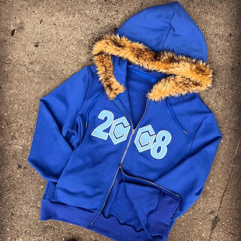 2026 Autumn Winter Hip Hop Streetwear Hoodie Digital Print Fleece Collar Cardigan Zip Up Casual Warm Coat 260228