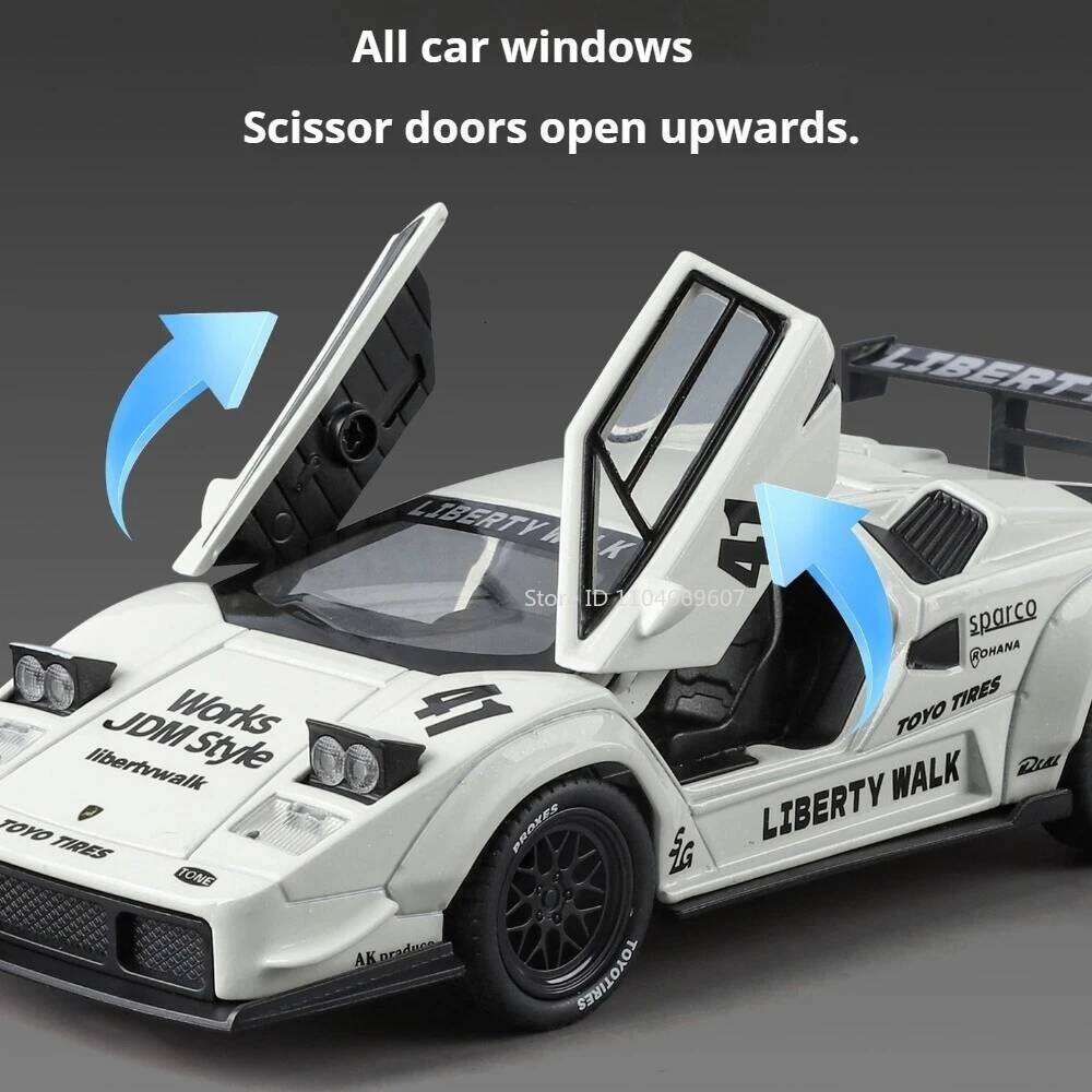 1:32 Lambor Countach LBWK SVJ63 Diecast Alloy Sports Car Model Toys Doors Opened Sound Light Pull Back Vehice Boy Christmas Gift Z260306
