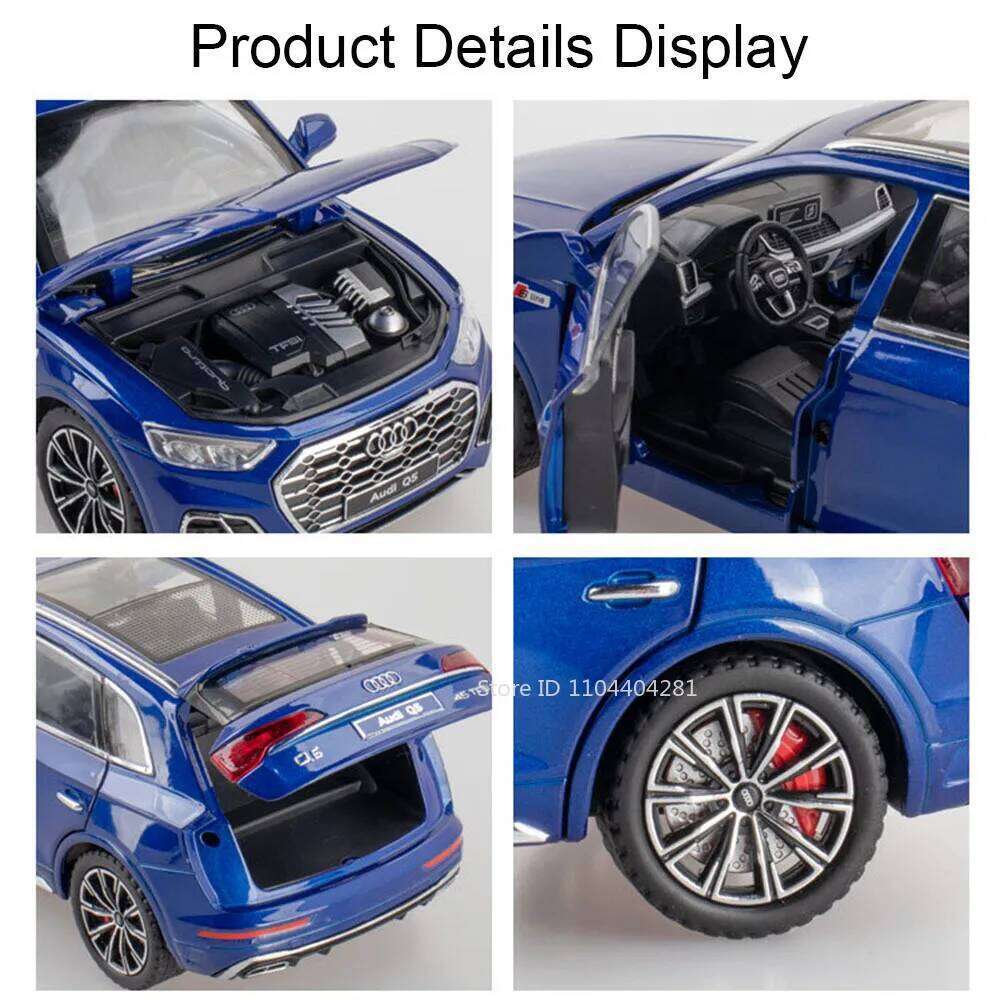 1:24 Q5 RS7 Alloy Car Diecast Model Toys Front Wheel Steering 6 Doors Opened Sound Light Pull Back for Boyfriend's Birthday Gift Z260306
