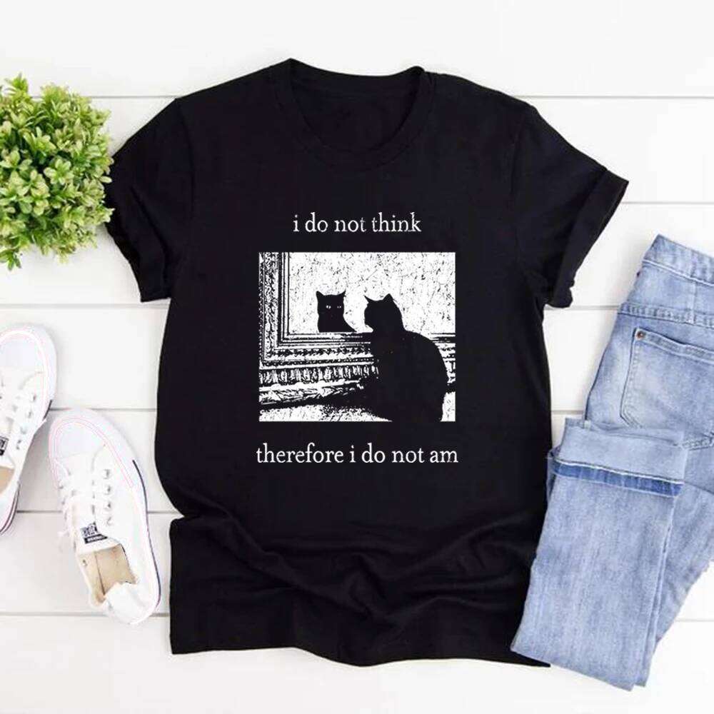 Think Therefore I Do Not Am T-shirt Funny Cat Grunge Tshirt Vintage Unisex T-Shirts Goth Shirt Streetwear Tops XJ260306