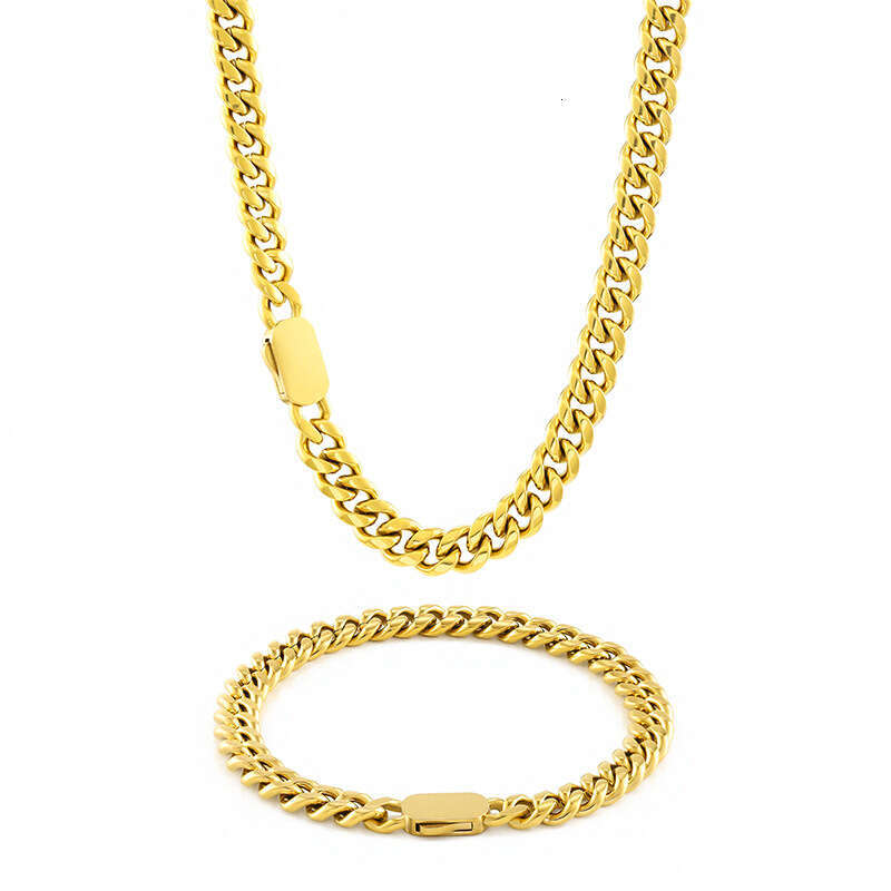 Carefully selected cross-border best-selling hip-hop stainless Cuban chain with oval clasp, 18K gold titanium steel jewelry necklace, wholesale