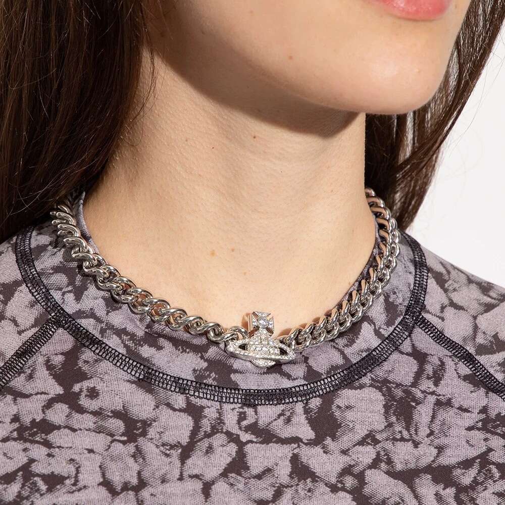 High-Quality Empress Dowager Cixi Cuban Saturn Thick Magnetic Necklace High-End Punk Collarbone Chain Choker