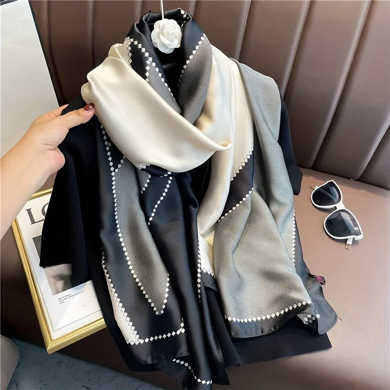2024 Silk Scarves Women Hijab Scarf Floral Foulard Femme Shawls Wraps Silk Bandana Head Scarf Hijab Beach Poncho 260302
