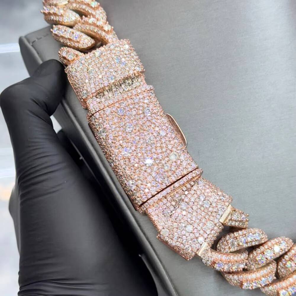 22mm Real VVS Moissanite Mosaic Cuban Link Chain 925 Silver VVS Diamond Chain BustDown Necklace Rapper Miami Hip Hop Jewelry