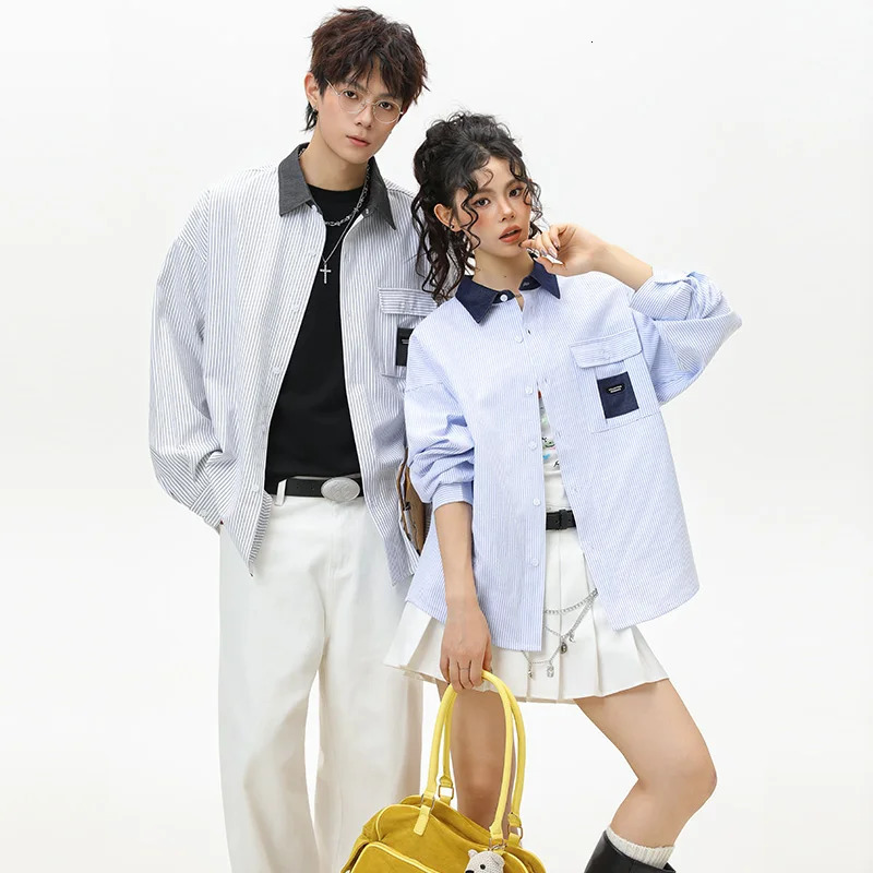 Couple Shirt Long Sleeve Striped Shirts Spring Blouses Unisex Fashion Loose Blouse Y2K Men Clothing Casual Girls Clothes 260228
