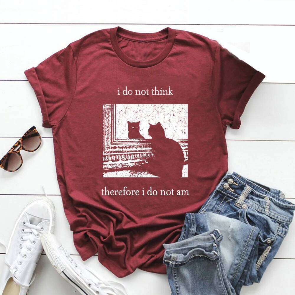 Think Therefore I Do Not Am T-shirt Funny Cat Grunge Tshirt Vintage Unisex T-Shirts Goth Shirt Streetwear Tops XJ260306