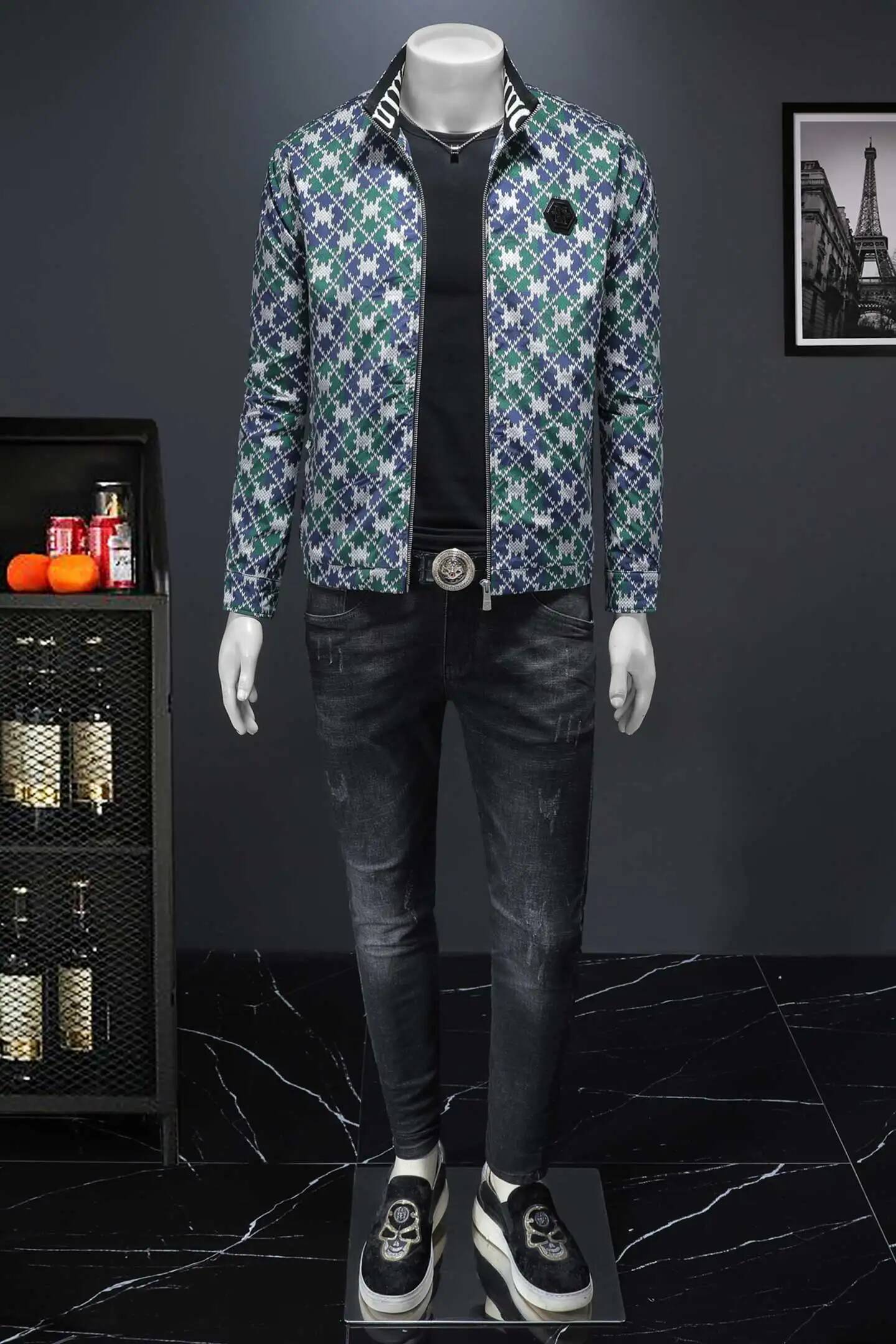 Luxury Printed Men's Jacket Trendy Casual Stand Up Collar Bomber Jackets Business Outwear Windproof Social Coat Men Clothing