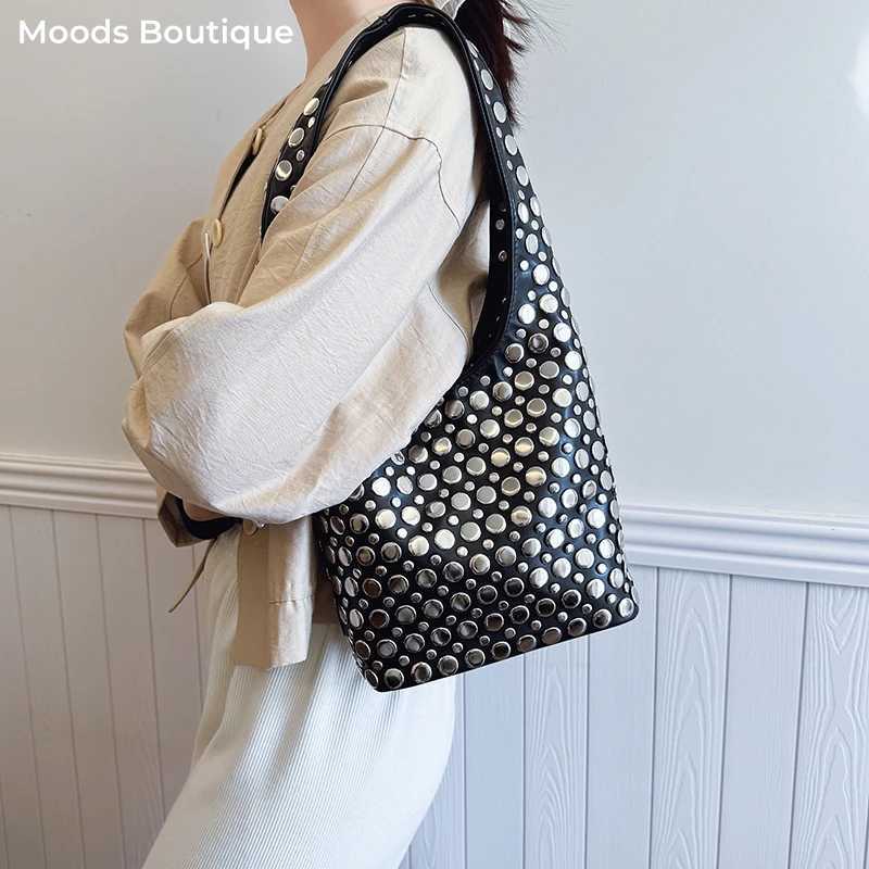 MOODS Punk Biker Style Underarm Shoulder Bucket Bags For Women Decor Shopper Tote 2025 Designer Purses And Handbags H260306