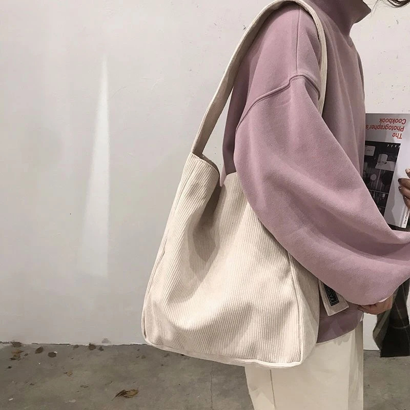 Retro Multifunctional Shoulder Bag Large Capacity Corduroy Shoulder Bag Fashion Portable Travel Canvas Bag 260306