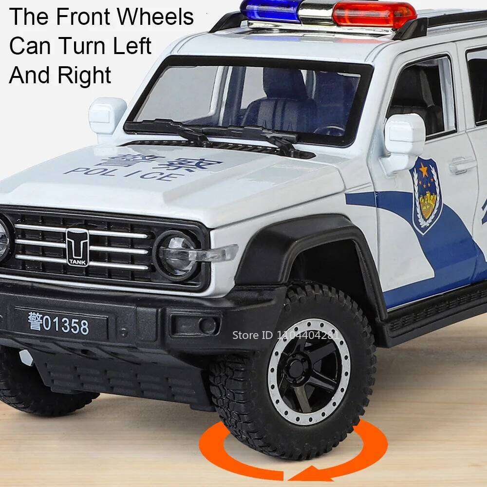 1:24 TANK 300 Prado LC250 Alloy Police Car Diecast Models Toys Doors Opened with Sound Light Pull Back Vehices Boy Holiday Gifts Z260306