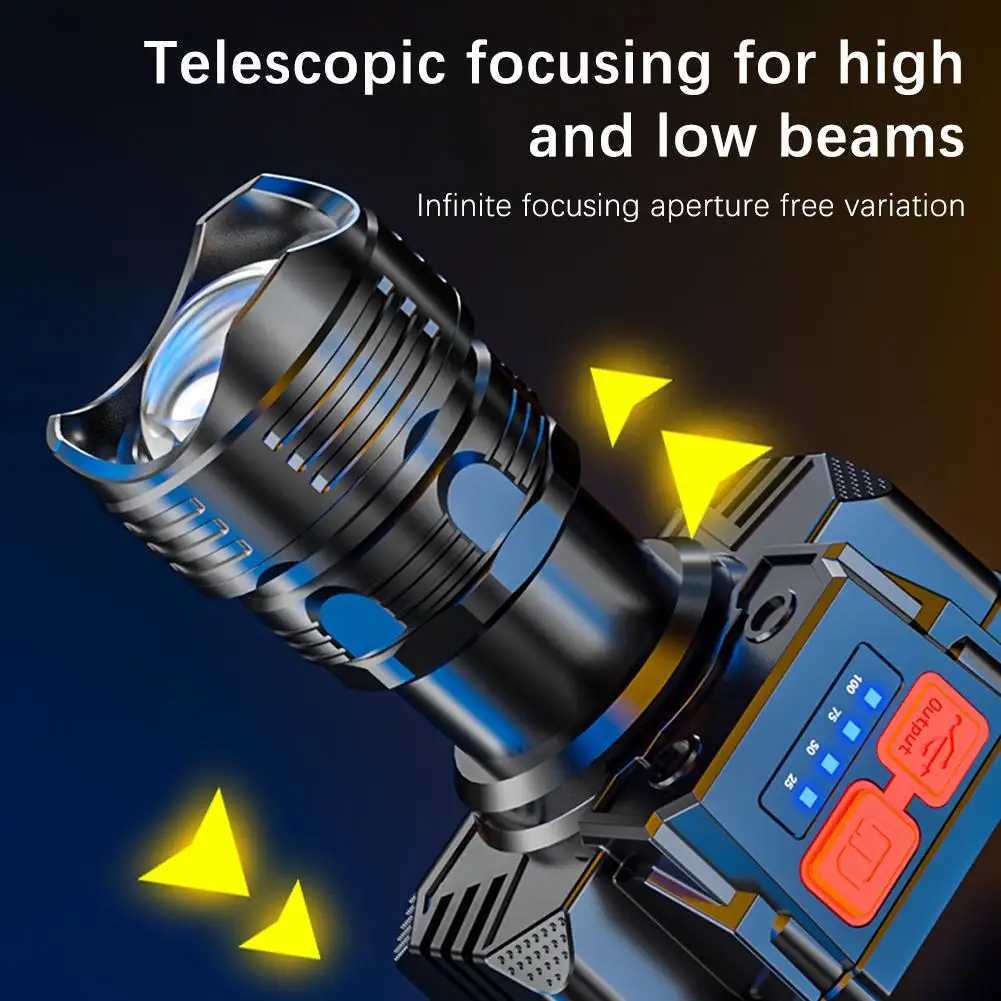 Powerful LED Headlamp Rechargeable Telescopic Zoomable XPH50 Headlight Outdoor Waterproof Work Head Lamp High Lumen Head Torch H260307