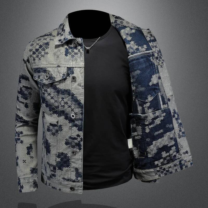 Brand Retro Jacket for Men 2025 Spring Fashion Jacquard Casual Denim Jackets Social Hip-hop Streetwear Cowboy Coats