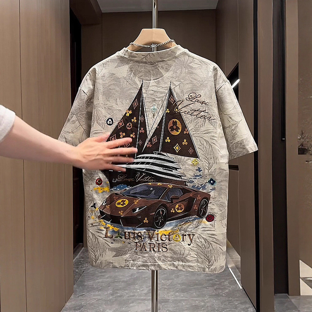 Luxury Brand Designer Clothes Trendy Brand Embroidered Letter Short Sleeve T-Shirt For Men Summer Versatile Painted Smooth Sailing Printed Half Sleeve