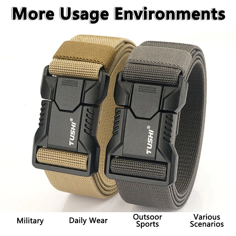 TUSHI Aluminum Alloy Quick Release Pluggable Buckle Elastic Belts For Men Durable Tactical Belt Cowboy Outdoor Army Belt Hunting 260302