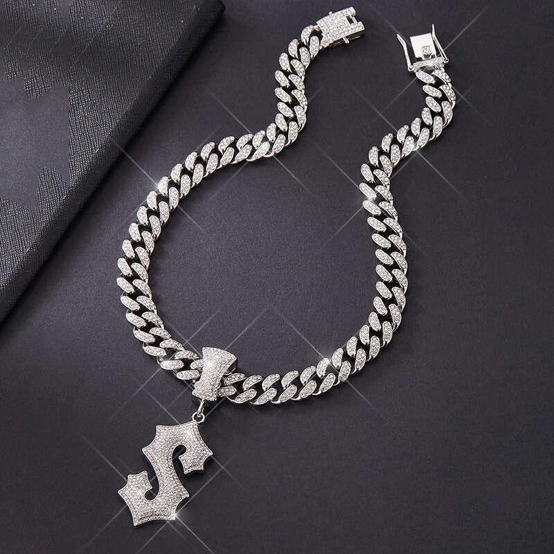 New European and American Big Sword Necklace High-Quality Three-Dimensional Alloy Letter I Hip-Hop Pendant Cross-Border Exclusive
