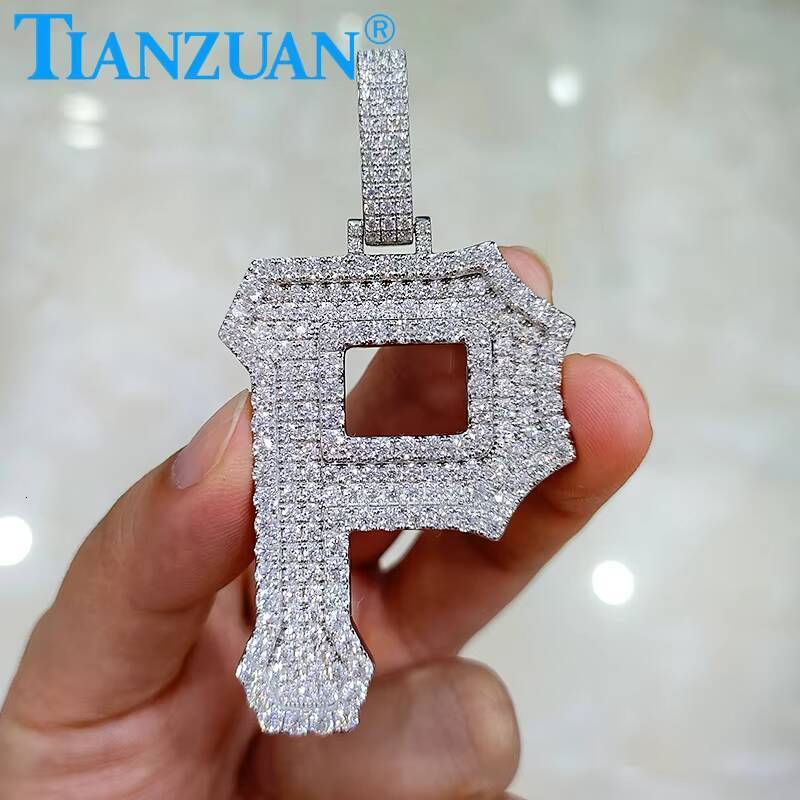 Big Size P Letters Words D VVS White Moissanite Pendant 925 Sterling Silver Hip Hop Jewelry Engagement Datting