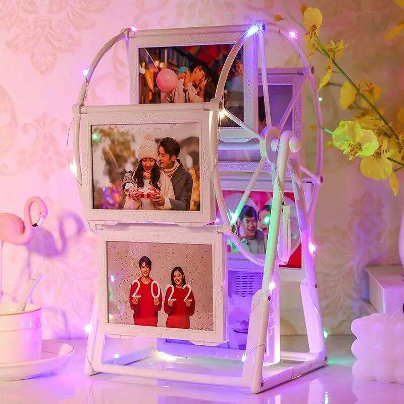 Acrylic Rotary picture frame DIY gifts Free print photos 6/12PCs ferris wheel table top photo shelf modern decor framed art H260306