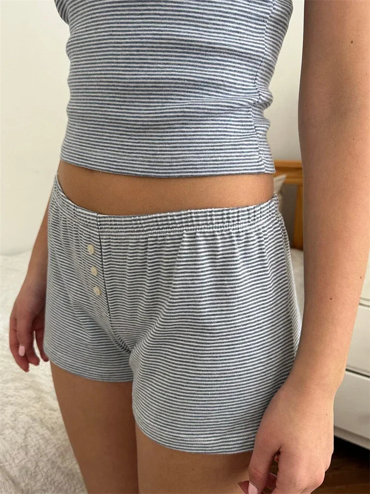 2 Piece Sets Womens Loungewear Striped Lace Trim Sleeveless Tank Tops and Shorts Ladies Summer Pajama Sleepwear 260306