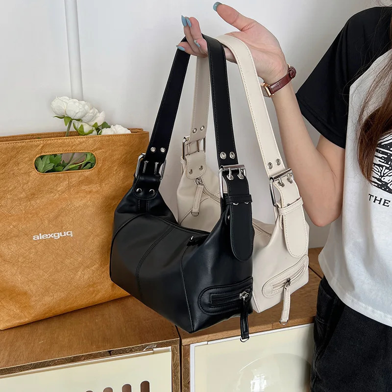 Y2K Style Shoulder Bag Women Underarm Tote Bag Fashion Trendy Motorcycle Handbag Multi-pocket Shoulder for Girls Street Wear 260306
