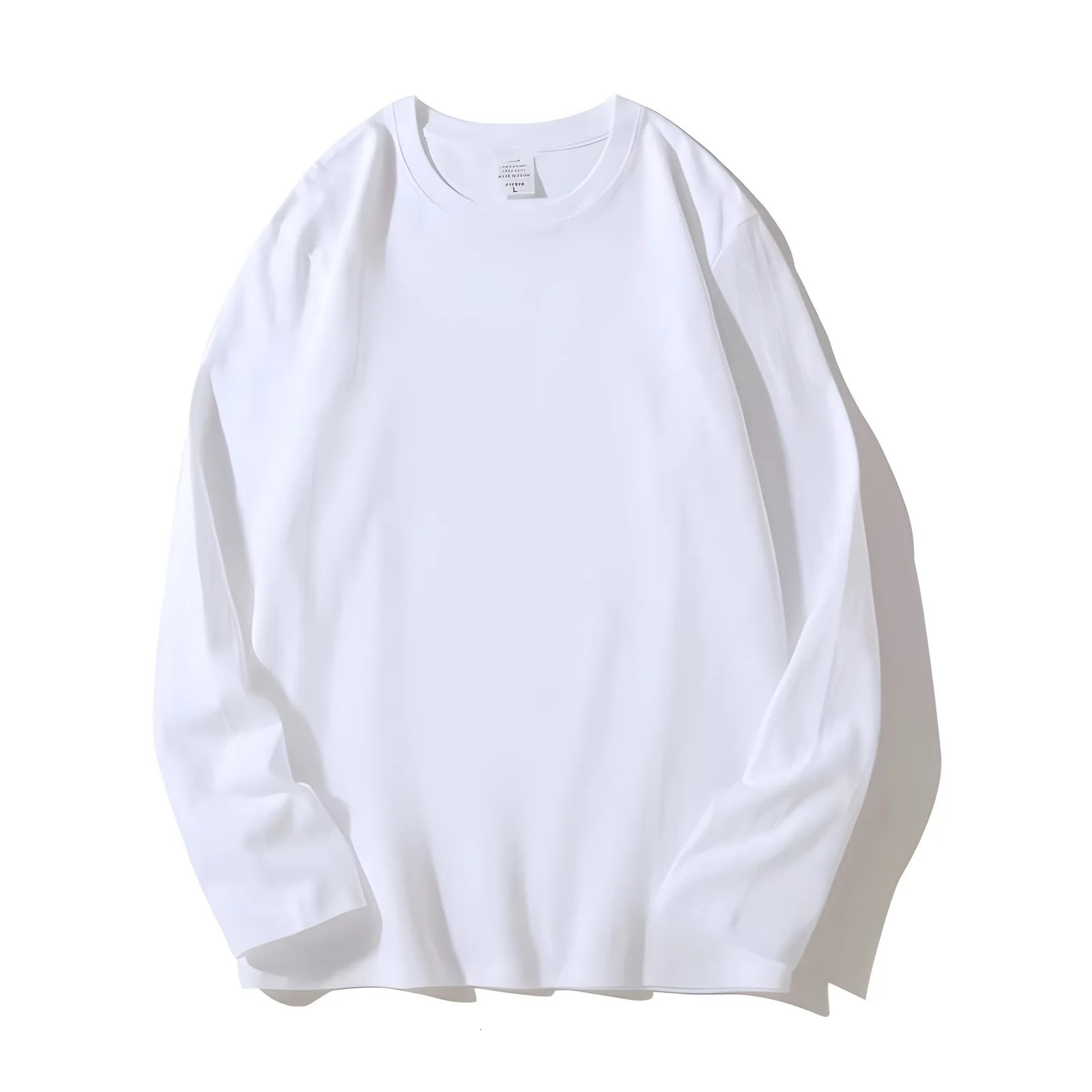 1pcs Pure Cotton T Shirt Spring Autumn Men Long Sleeve Round Neck Tshirts Solid Color Womens Full Length Tops 260302