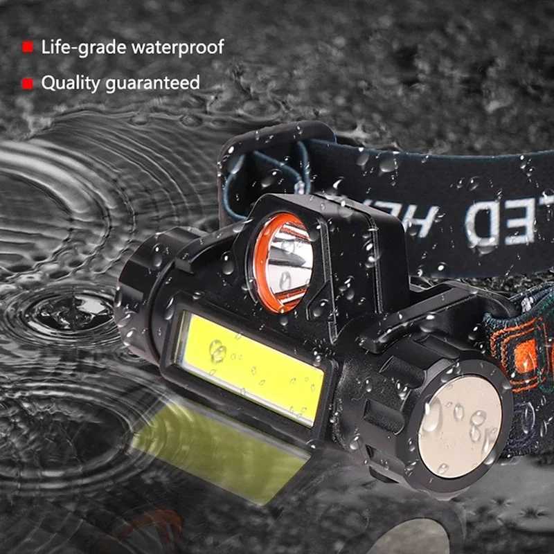 Super Bright LED Headlamp Rechargeable Waterproof Flashlight With XPE COB Beads And Tail Magnet Dual Light Sources Work Light H260307