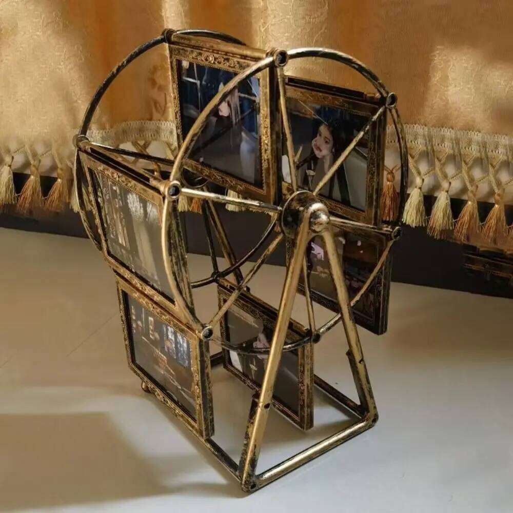 Vintage Rotating Picture Classic 5inch 12 Photos Ferris Wheel Display Frame Rectangular DIY Photo Organizer H260306