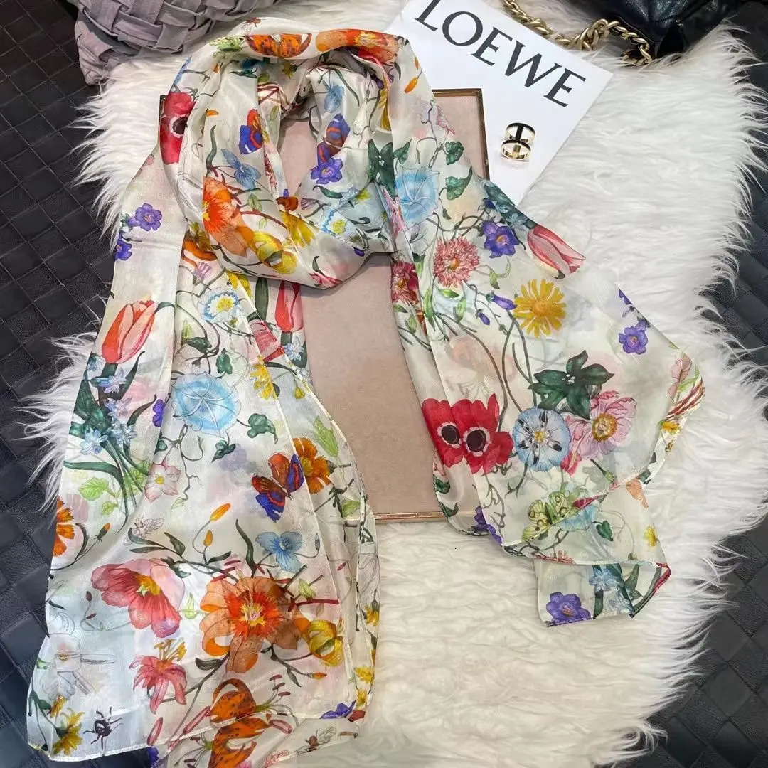 Orange Blue Winter Women Pure Silk Scarf Shawl Spring Fall Fashion Large Elegant Classical Long Scarves Wraps Printed 180110cm 260302